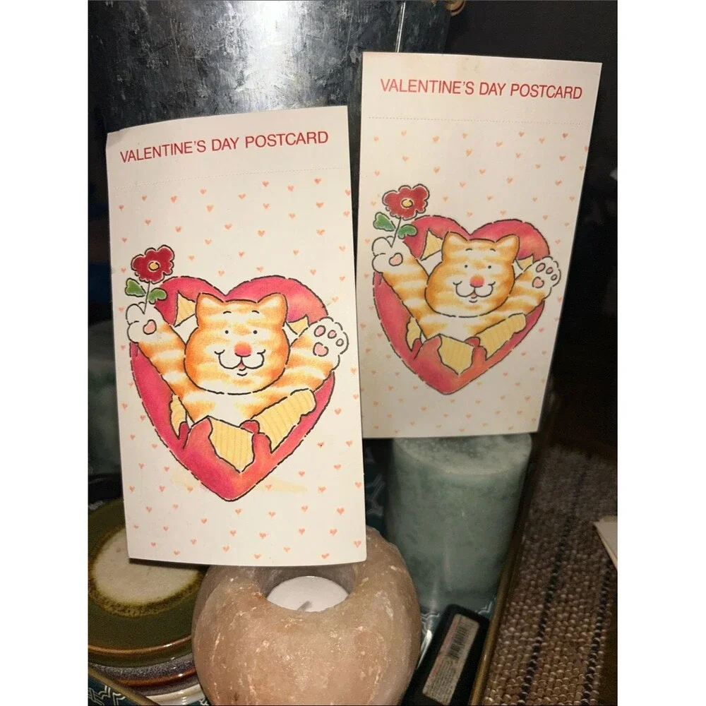Vintage UNUSED Valentine's Day Cat Postcard - Pair Set of 2 Collectible